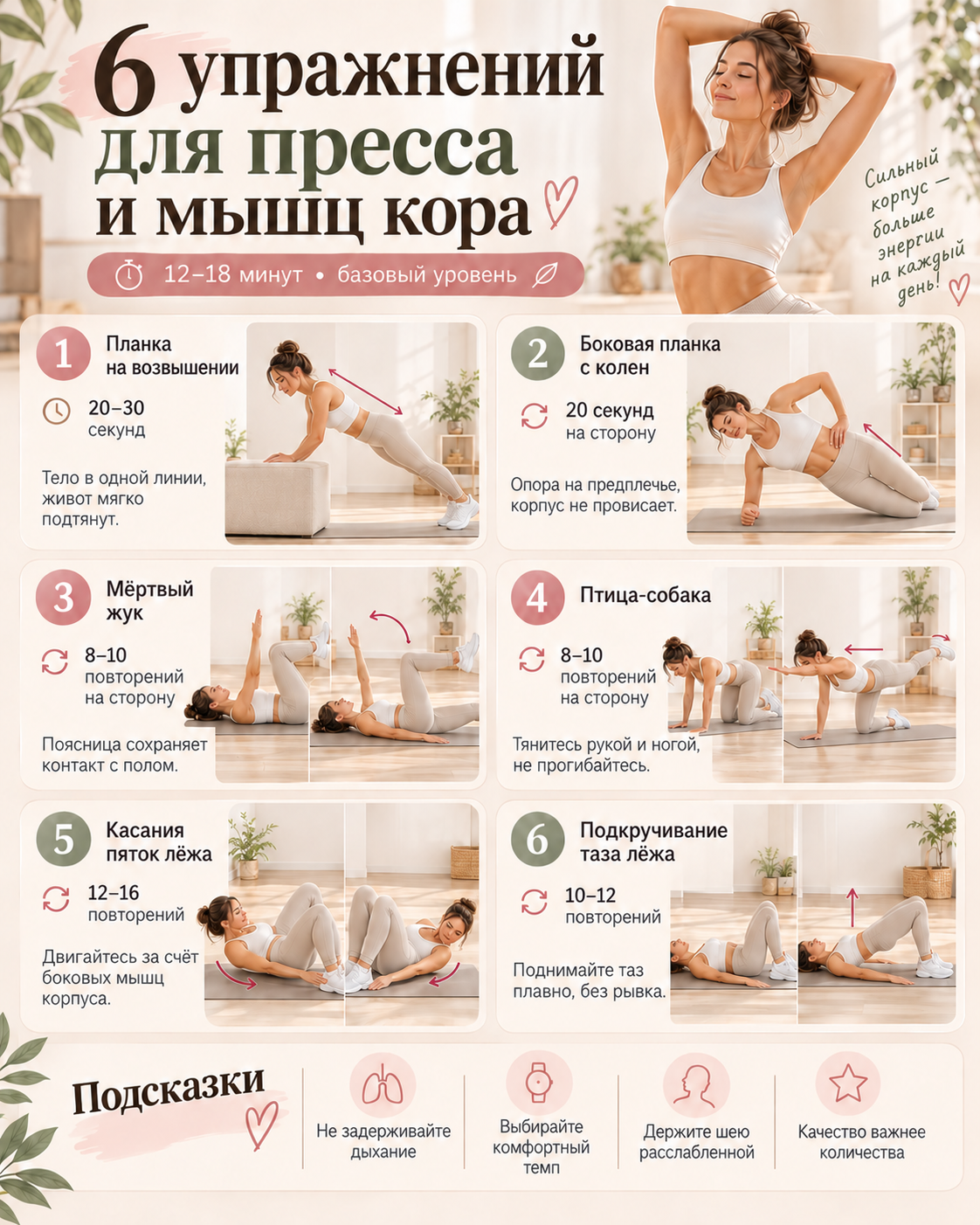 6 упражнений для пресса и мышц кора